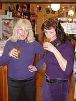 Heather and Maggi checking the cider for quality - it has to be done you know!!!